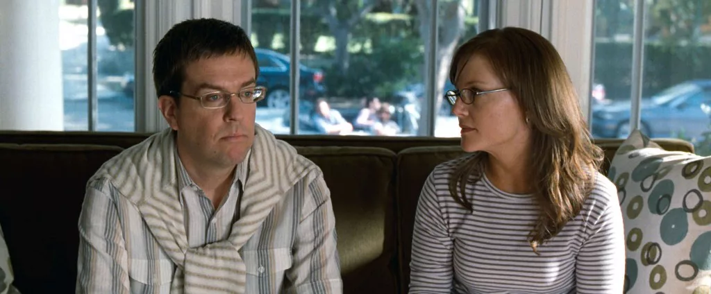 Ed Helms and Rachel Harris as a conflicted couple in The Hangover